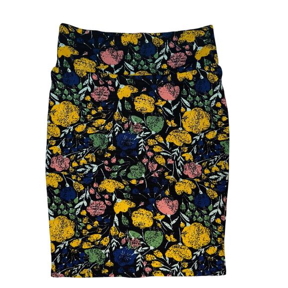 LuLaRoe Pencil Skirt Women’s M Lemon Floral Print Black Stretch 24” Midi - Picture 1 of 7